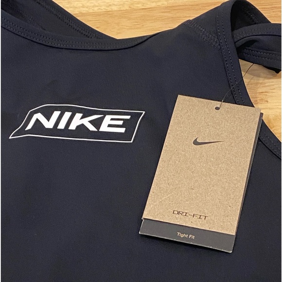Nike Pro Dri-FIT Women's Graphic Crop Tank Top NWT black logo band small perfect - Picture 7 of 12